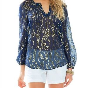 Lilly Pulitzer navy and gold blouse